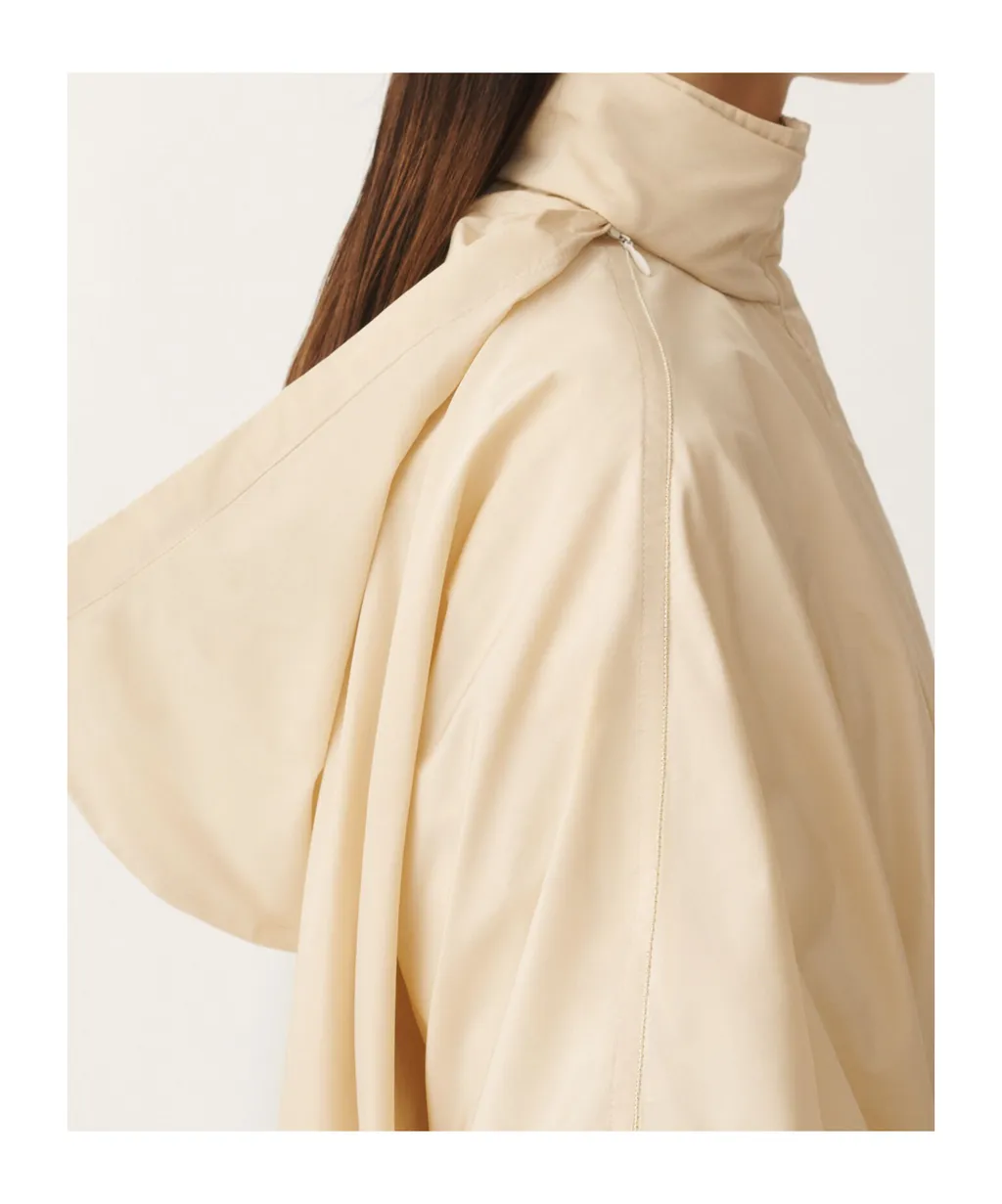 Tech Taffeta Drawstring Waist Long Cape