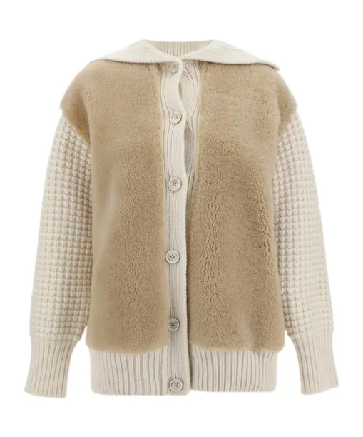 Button-Up Knitted-Panel Cardigan