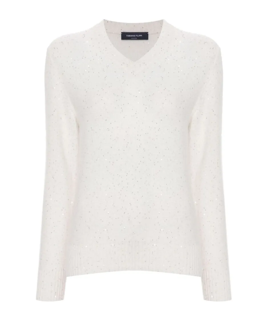 Sequin Embellished V-Neck Jumper