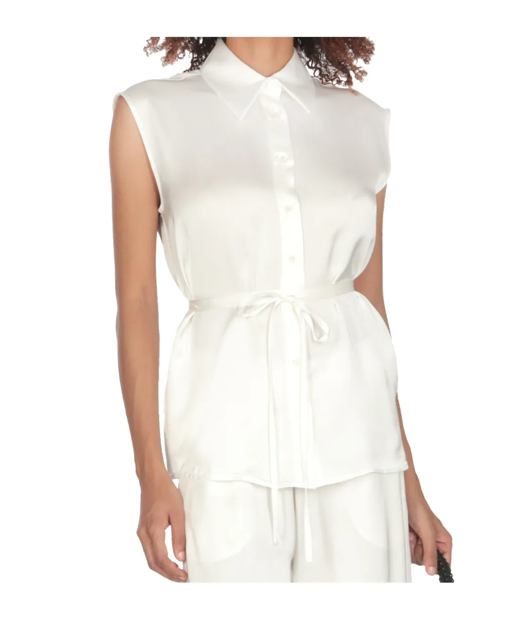 Tied Waist Sleeveless Shirt