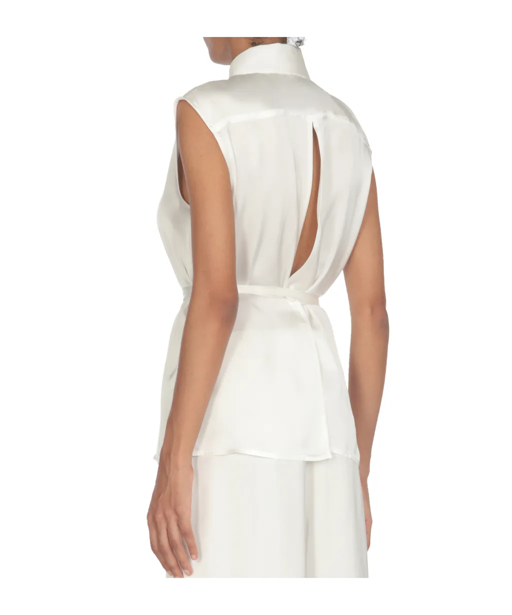 Tied Waist Sleeveless Shirt