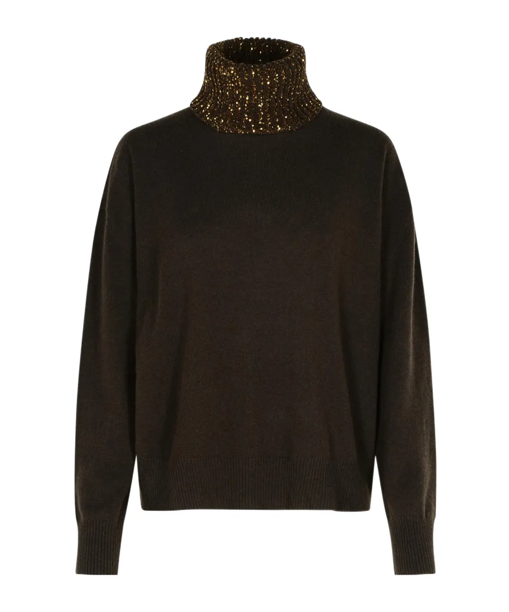 Sequinned High Neck Knitted Jumper