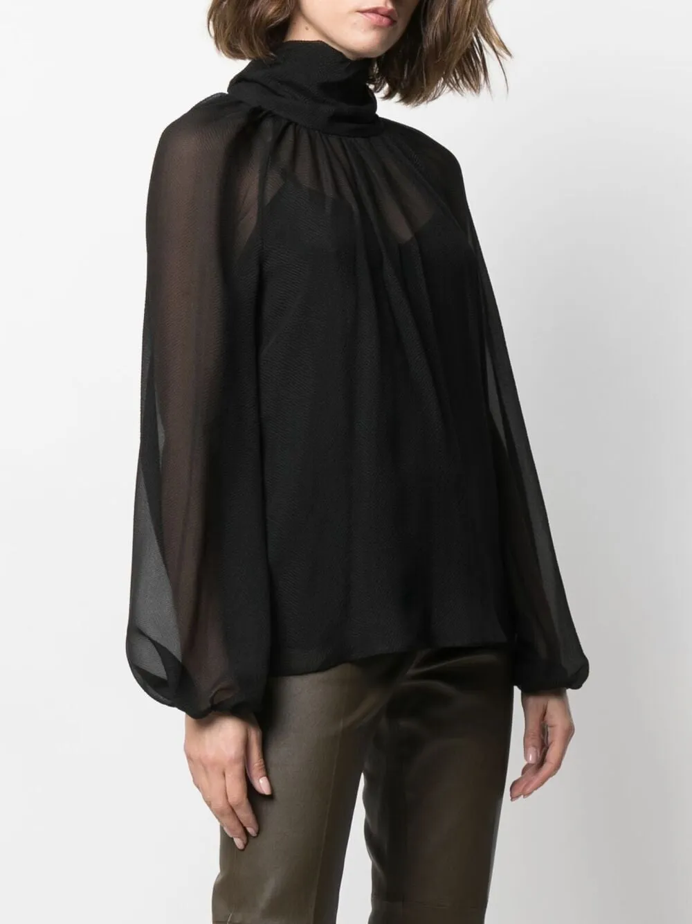High-Neck Rear Tied Blouse