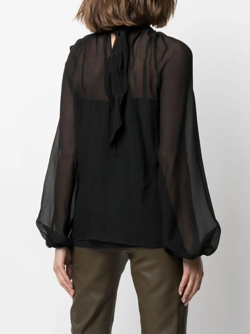 High-Neck Rear Tied Blouse