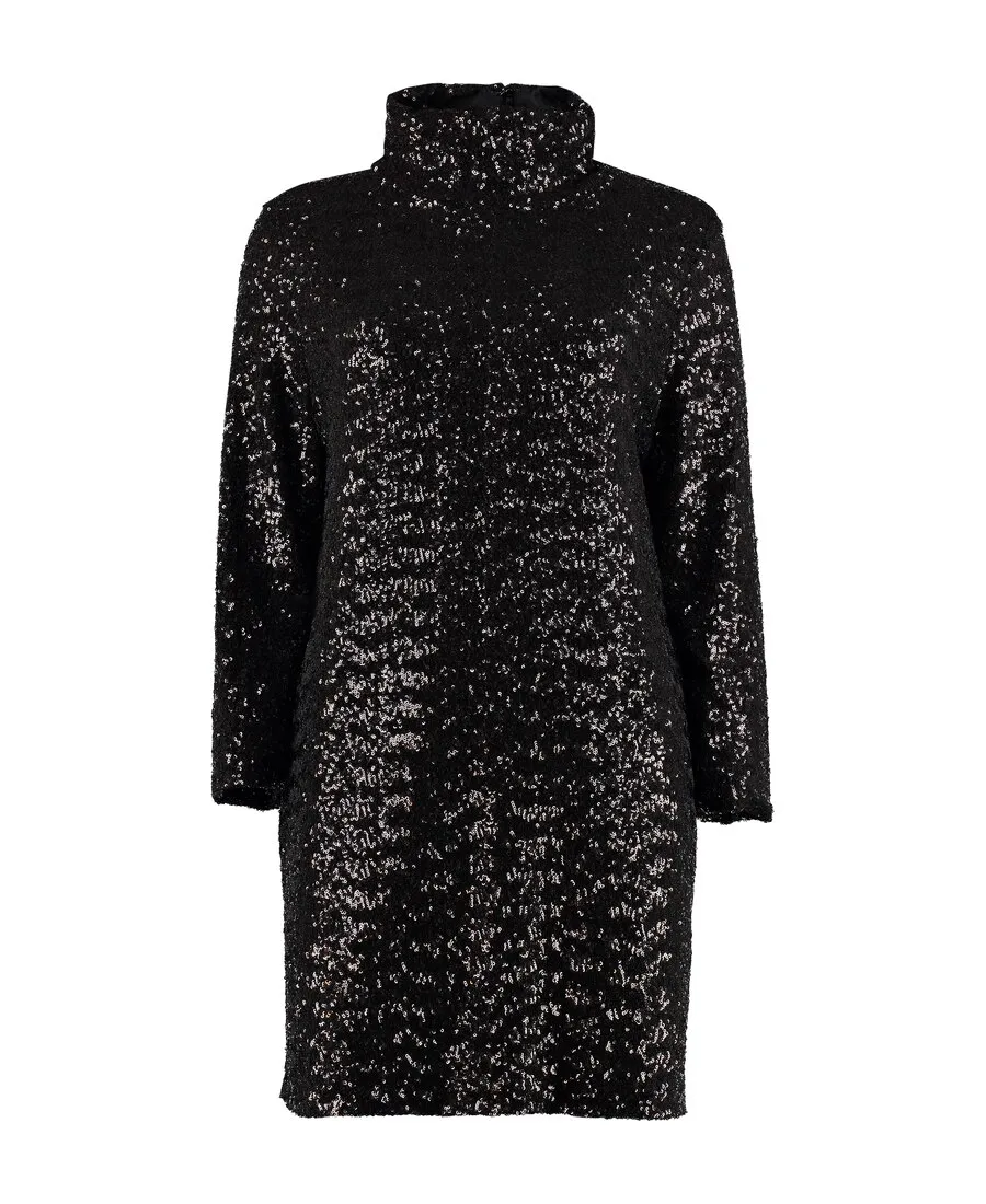 Sequin Embellished High-Neck Mini Dress