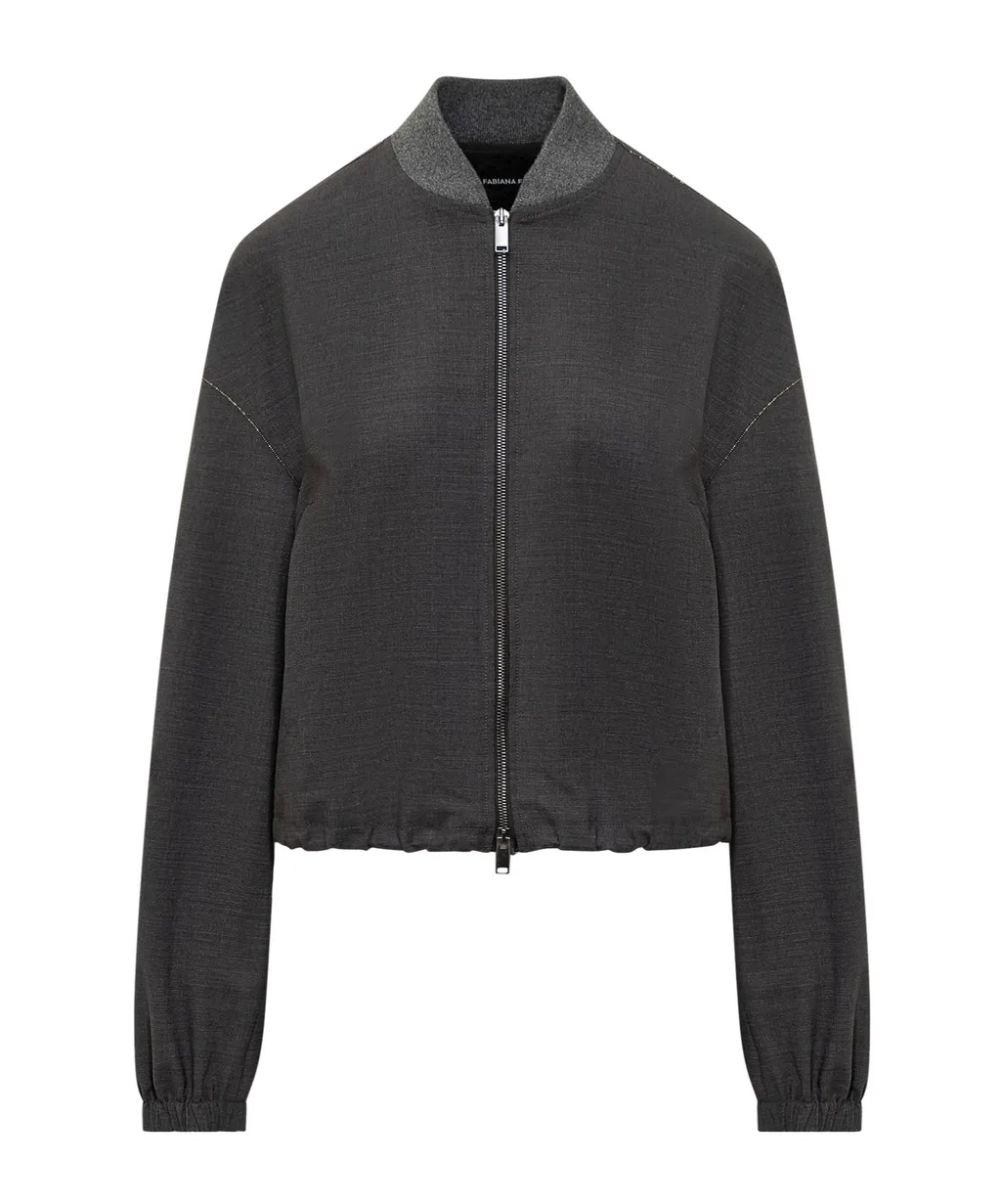 Bead Embellished Zipped Cropped Jacket