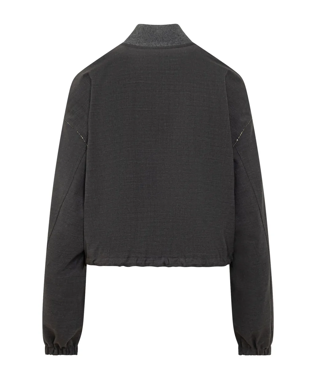 Bead Embellished Zipped Cropped Jacket