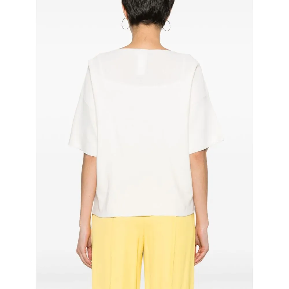 Beaded-Trim Wide-Neck Knitted Blouse