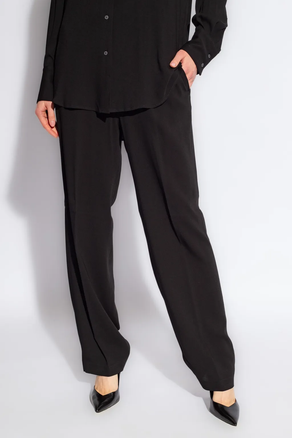 Elasticated Waistband Straight Crepe Trousers