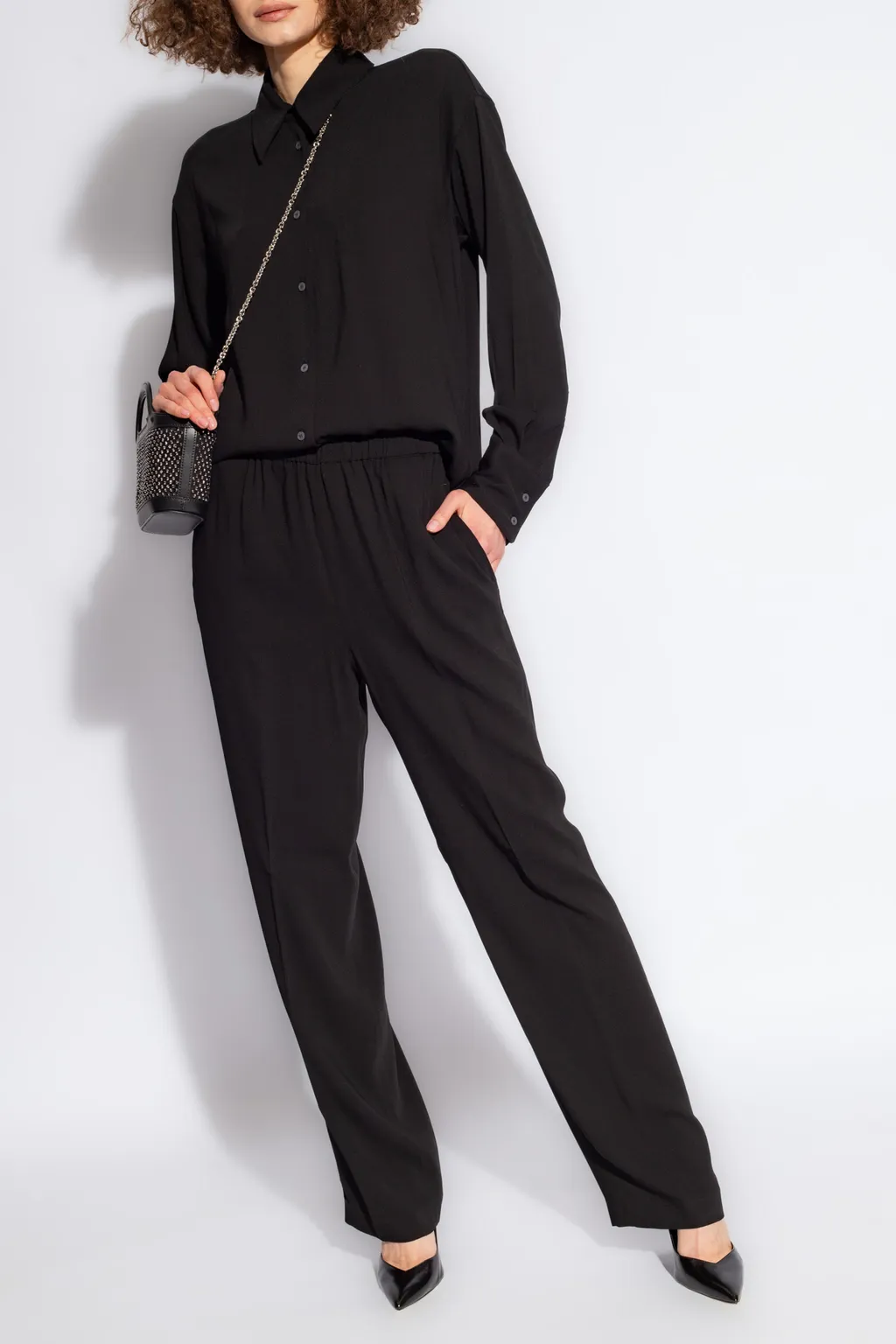Elasticated Waistband Straight Crepe Trousers