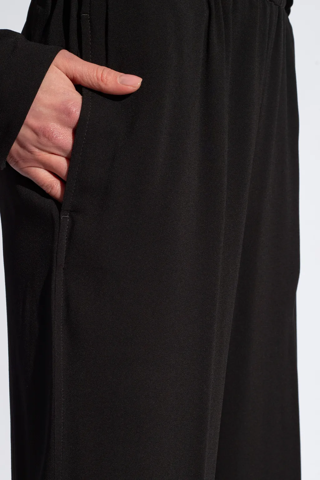 Elasticated Waistband Straight Crepe Trousers