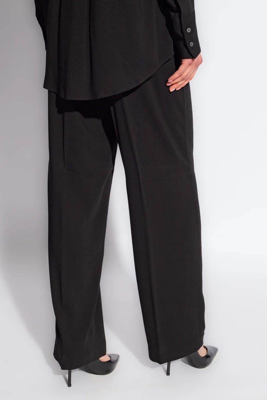 Elasticated Waistband Straight Crepe Trousers
