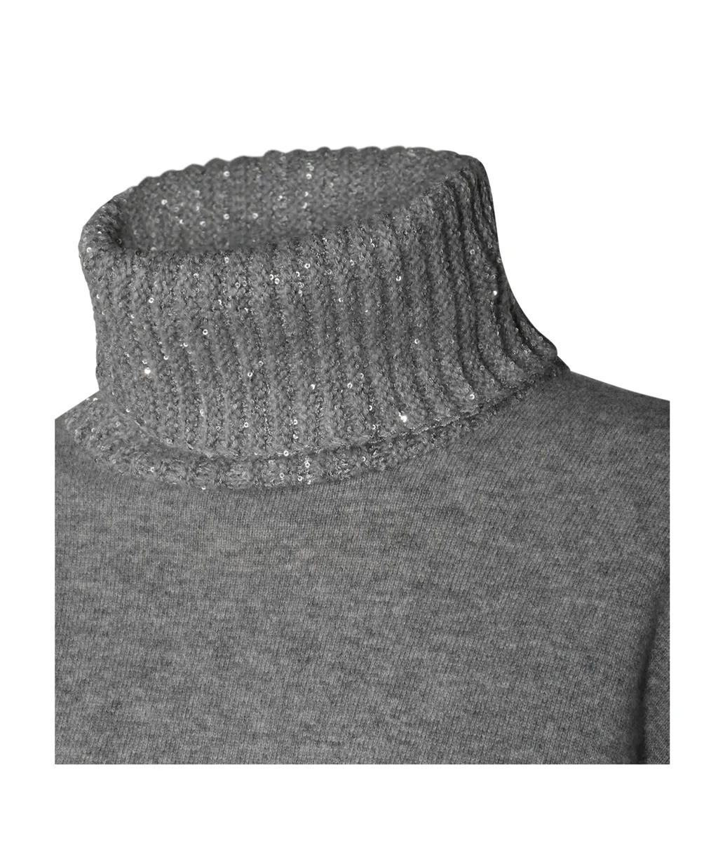 Sequined High Neck Knitted Jumper