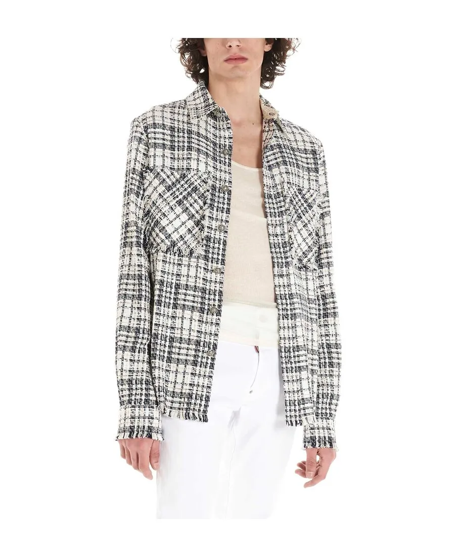 Shirt With Frayed Edges And Checked Outside
