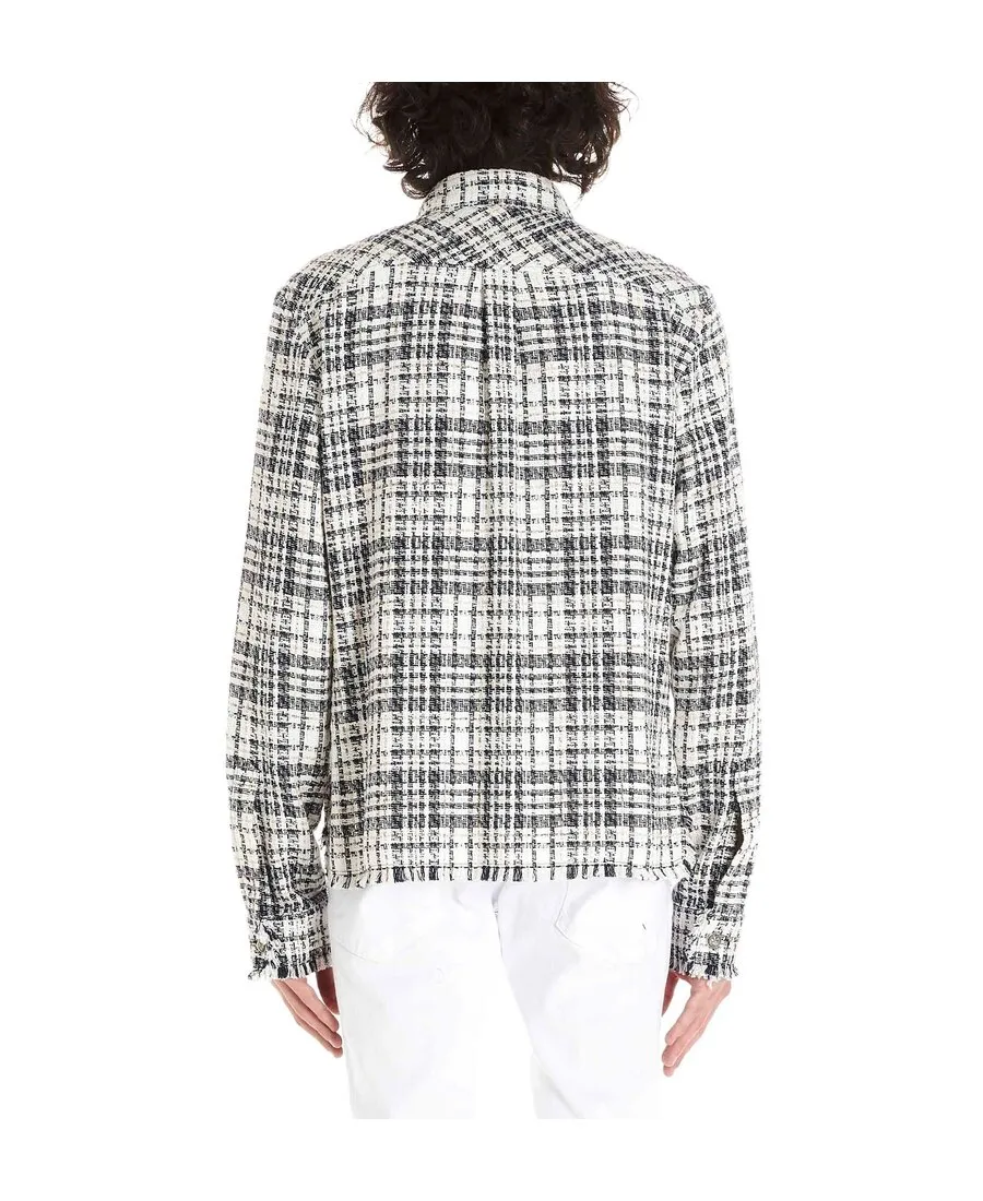 Shirt With Frayed Edges And Checked Outside