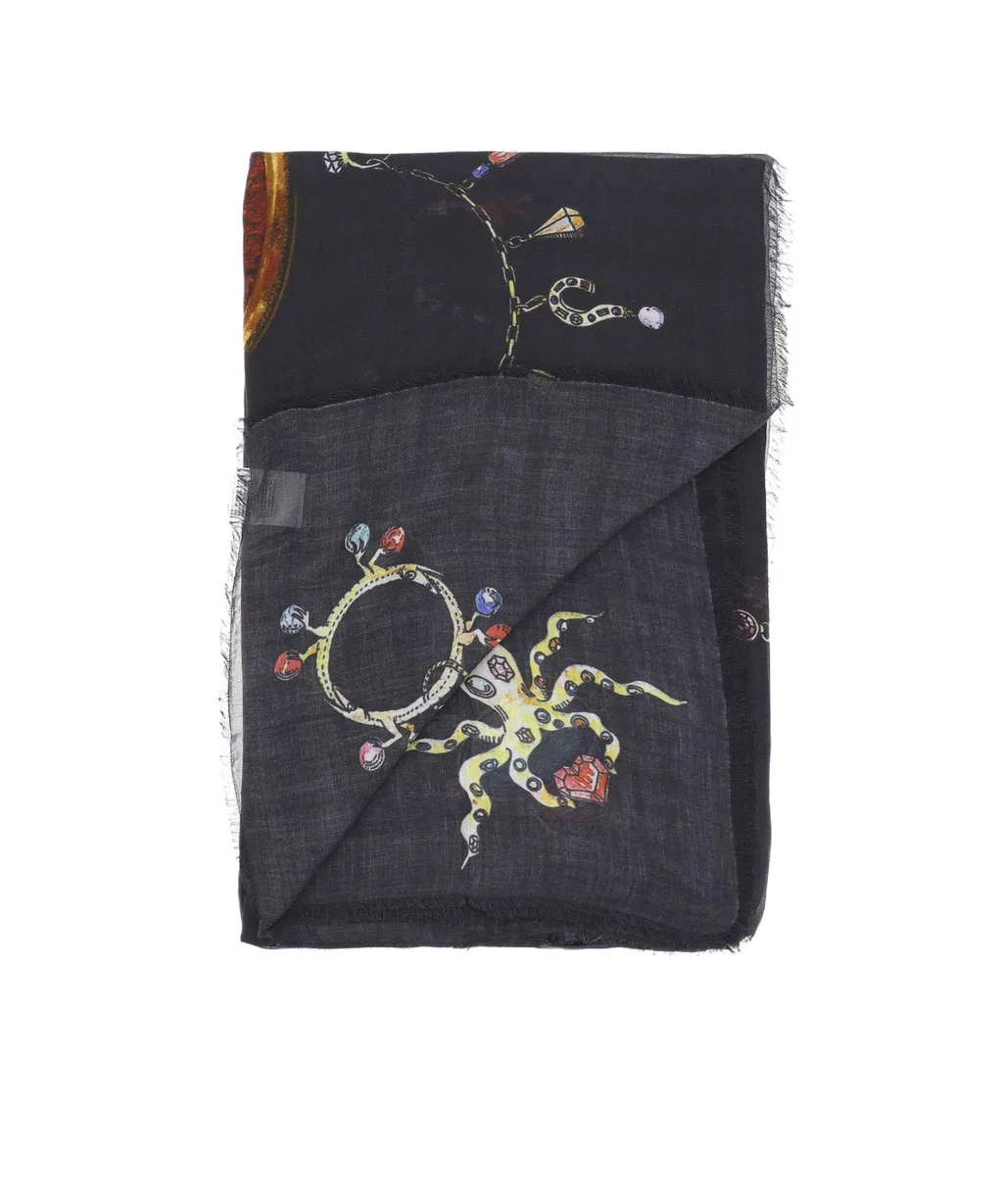 Graphic-Print Frayed Scarf