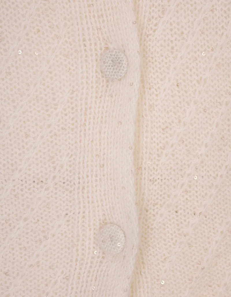 Sequin-Embellished Crochet Cardigan