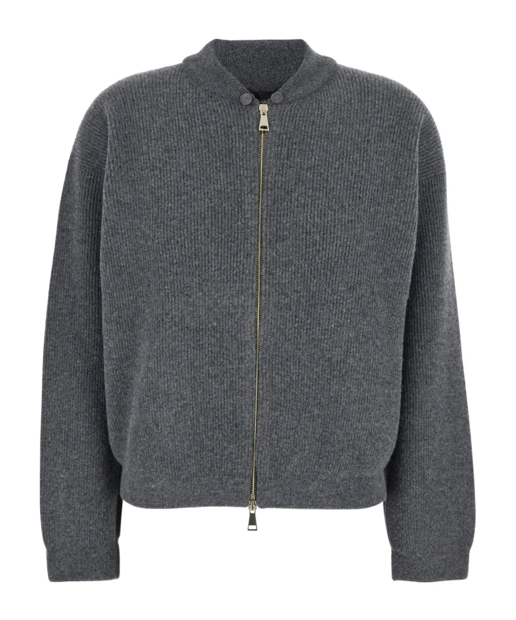 Ribbed Zipped High Neck Cardigan