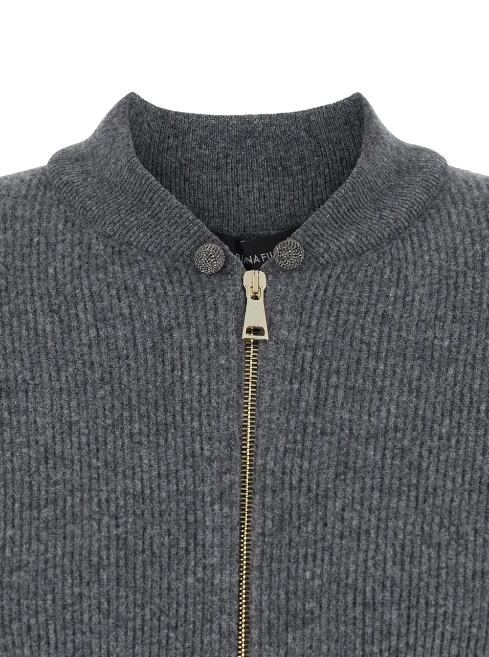 Ribbed Zipped High Neck Cardigan