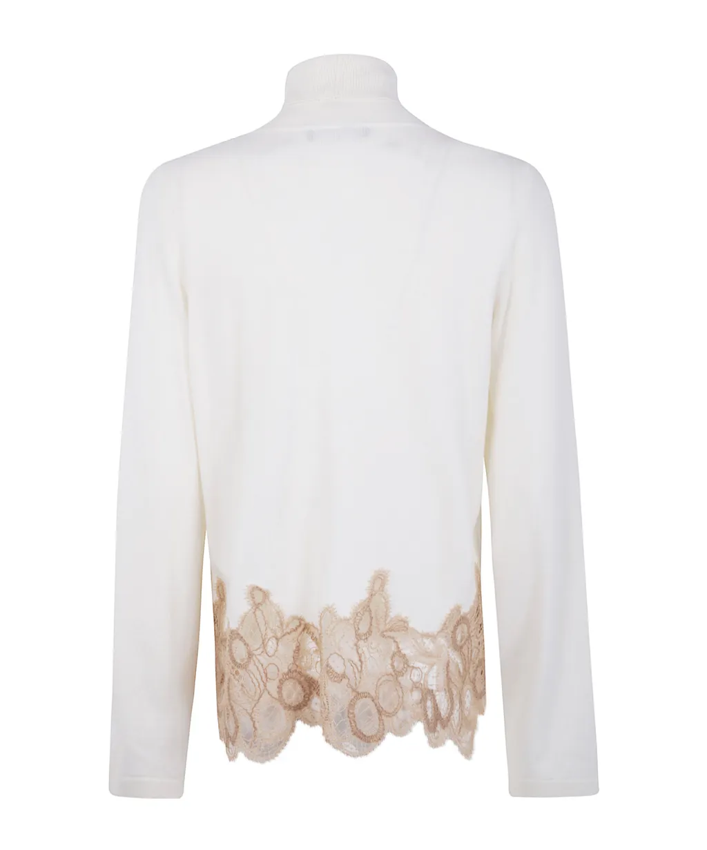 Long-Sleeved Turtleneck Sweater With Lace Details