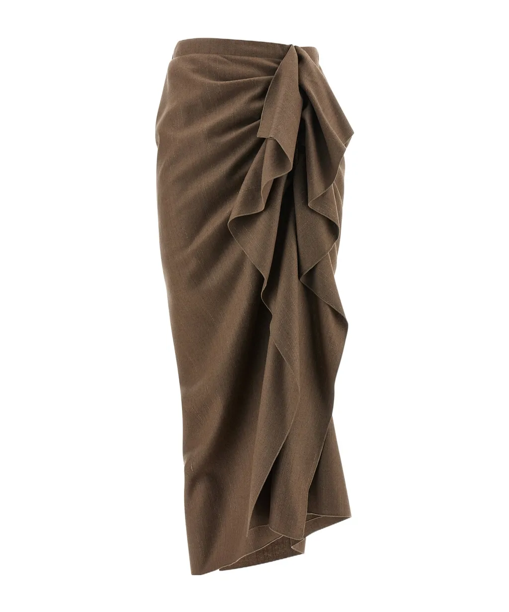 Pinstripe Ruffle Midi Skirt