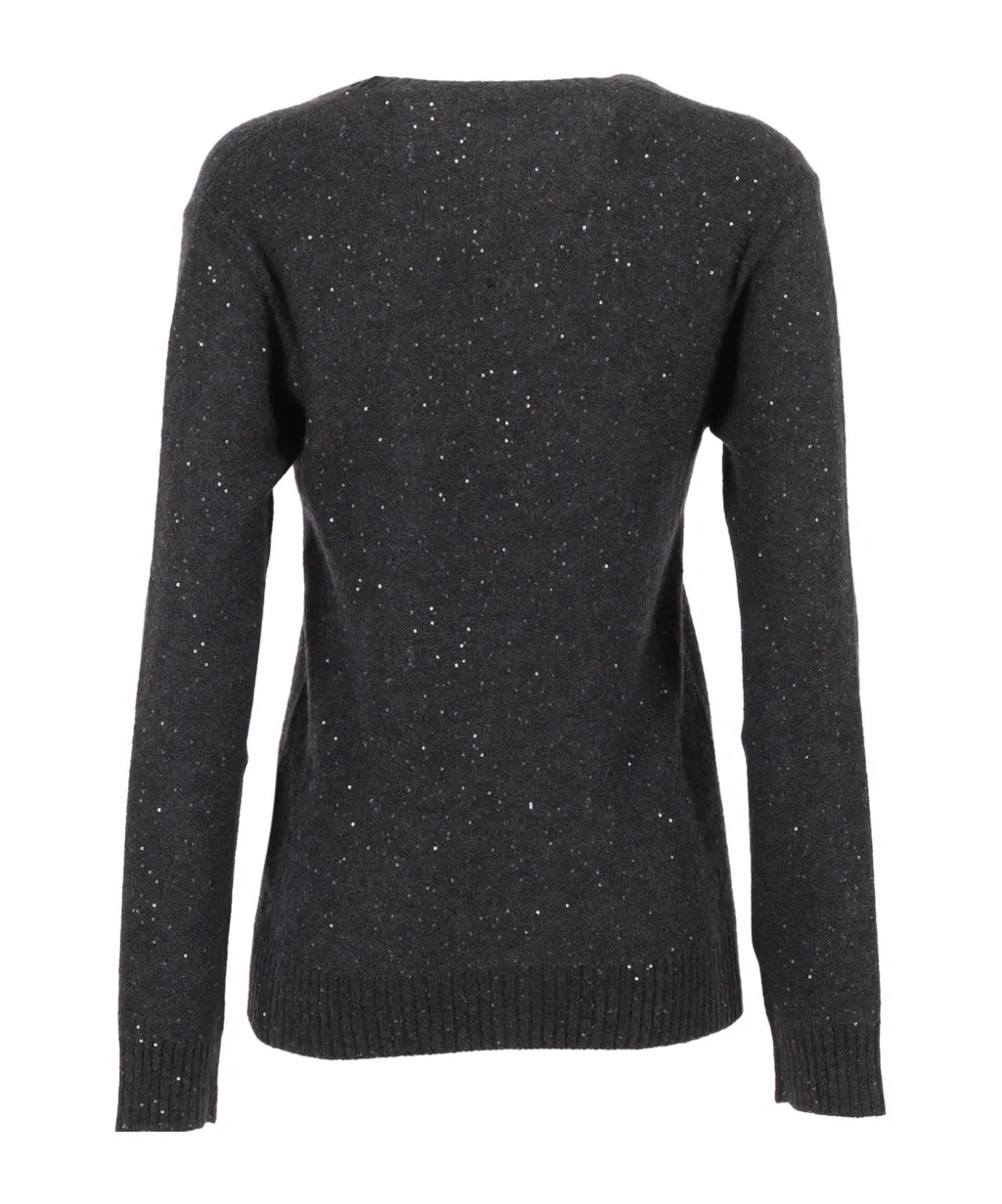 Embellished V-Neck Long Sleeved Jumper