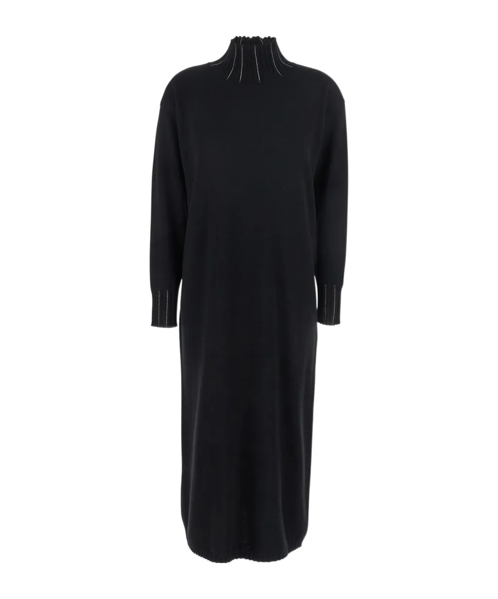 Mock-Neck Embellished Midi Dress