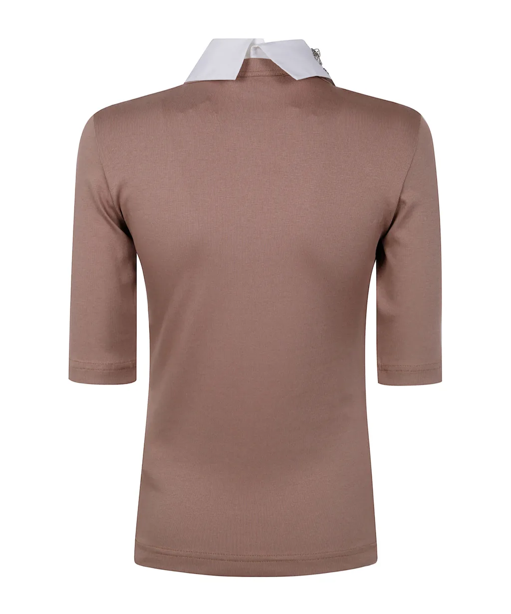 Ribbed Short Sleeve T-Shirt With Embroidered