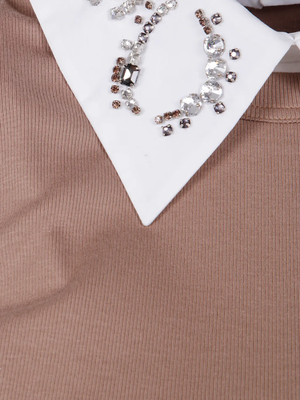 Ribbed Short Sleeve T-Shirt With Embroidered