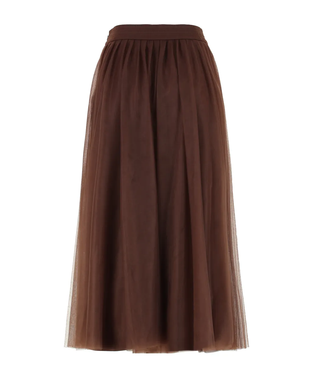 Pleated Tulle Midi Skirt