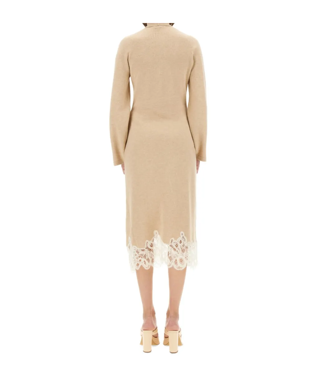 Lace-Edge Turtleneck Knitted Dress