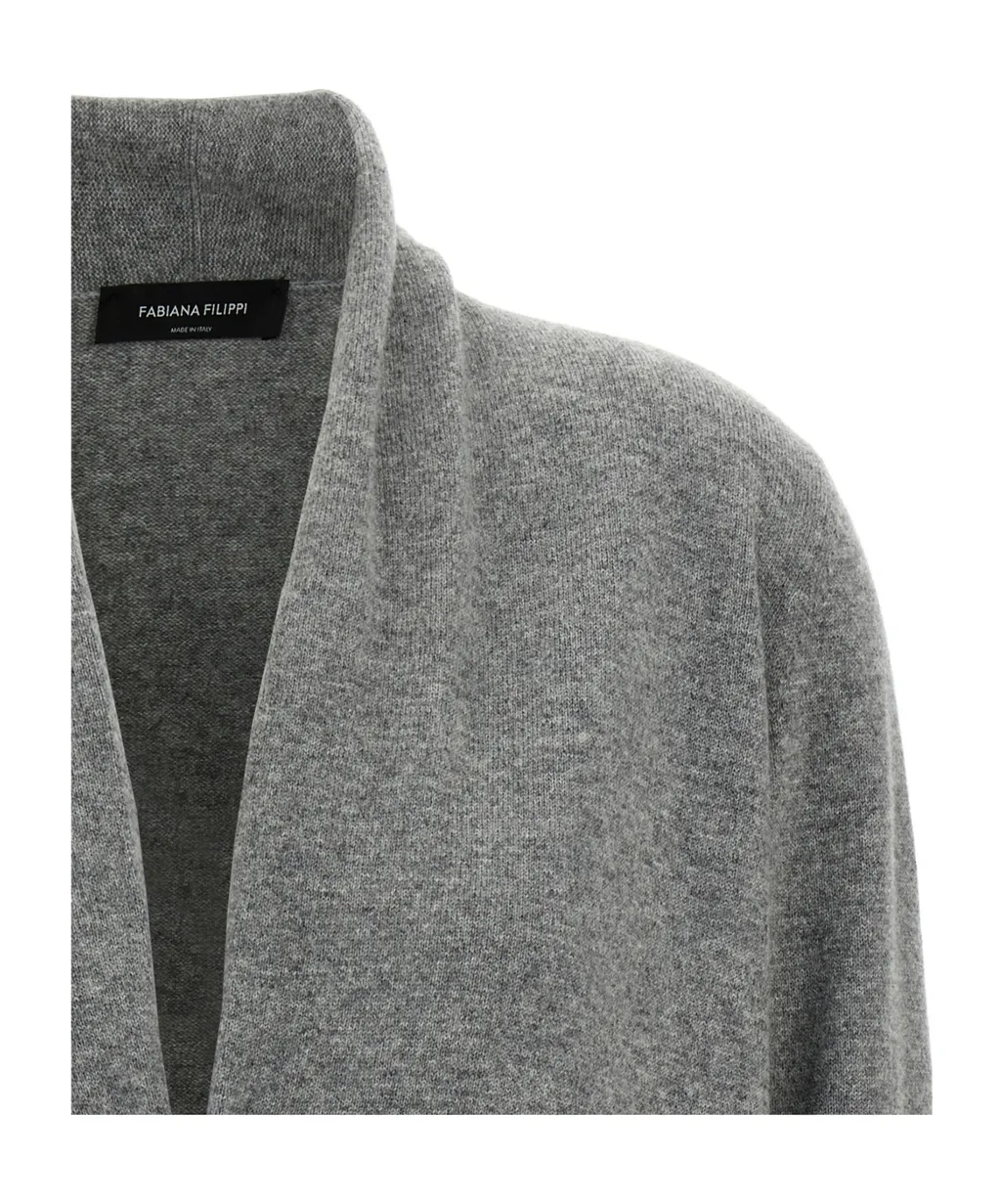 Shawl-Collar Jewel-Brooch Cardigan