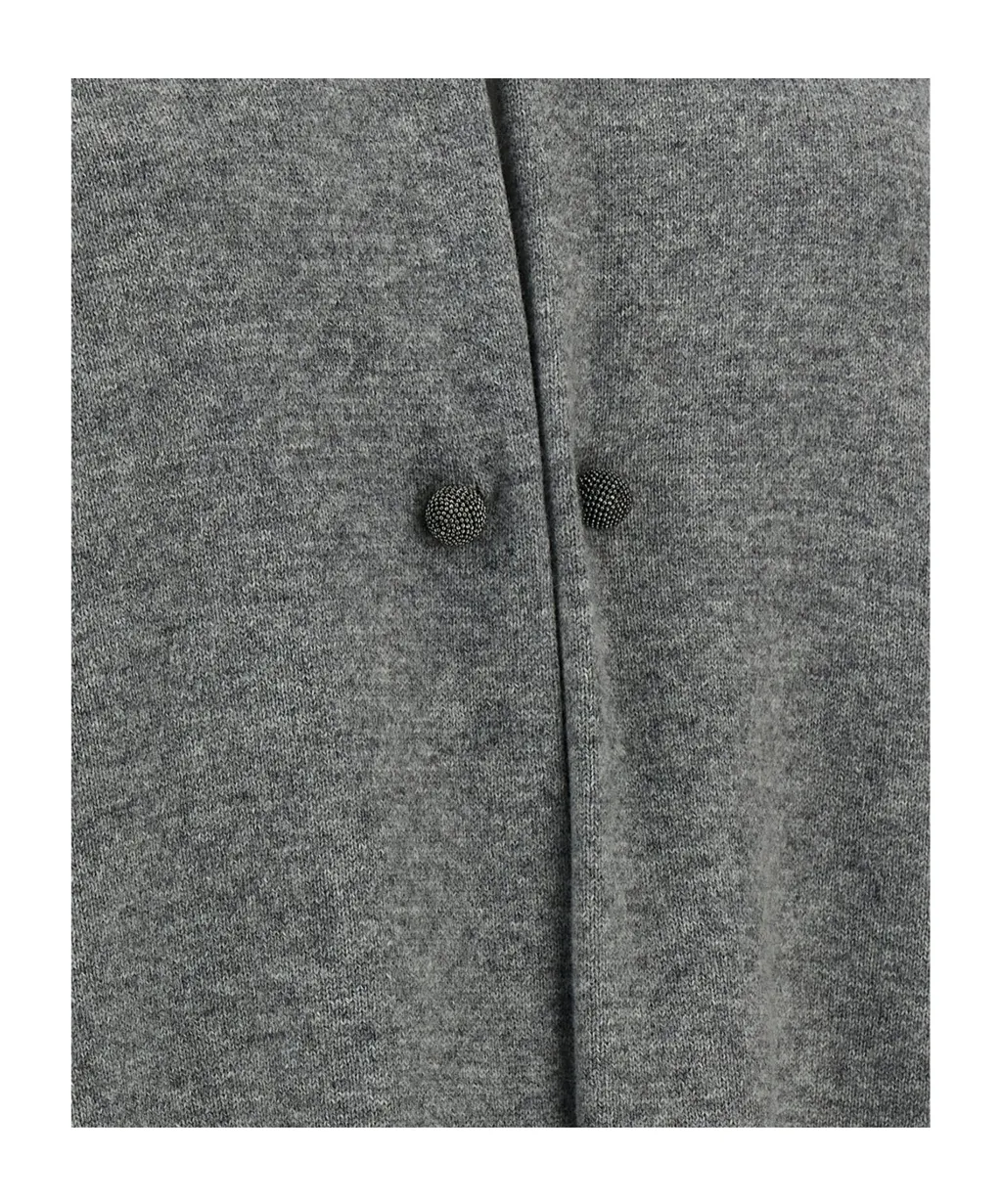 Shawl-Collar Jewel-Brooch Cardigan