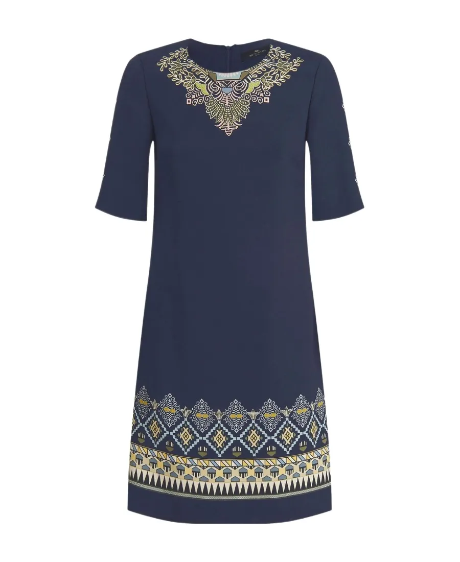 Embroidered Detail Short-Sleeve Dress