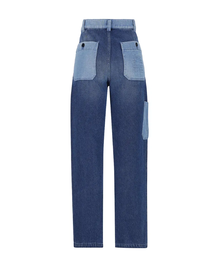 Patchwork Logo-Embossed Straight-Leg Jeans