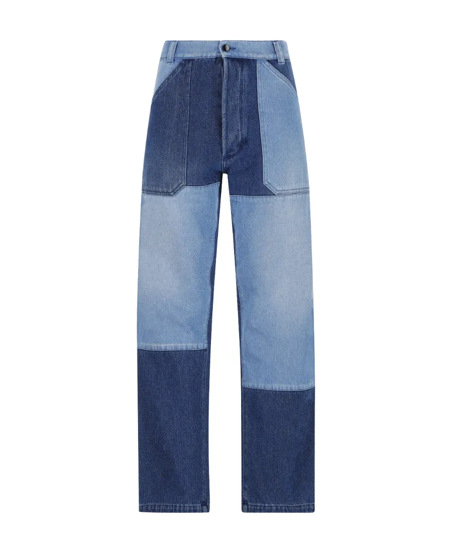 Patchwork Logo-Embossed Straight-Leg Jeans