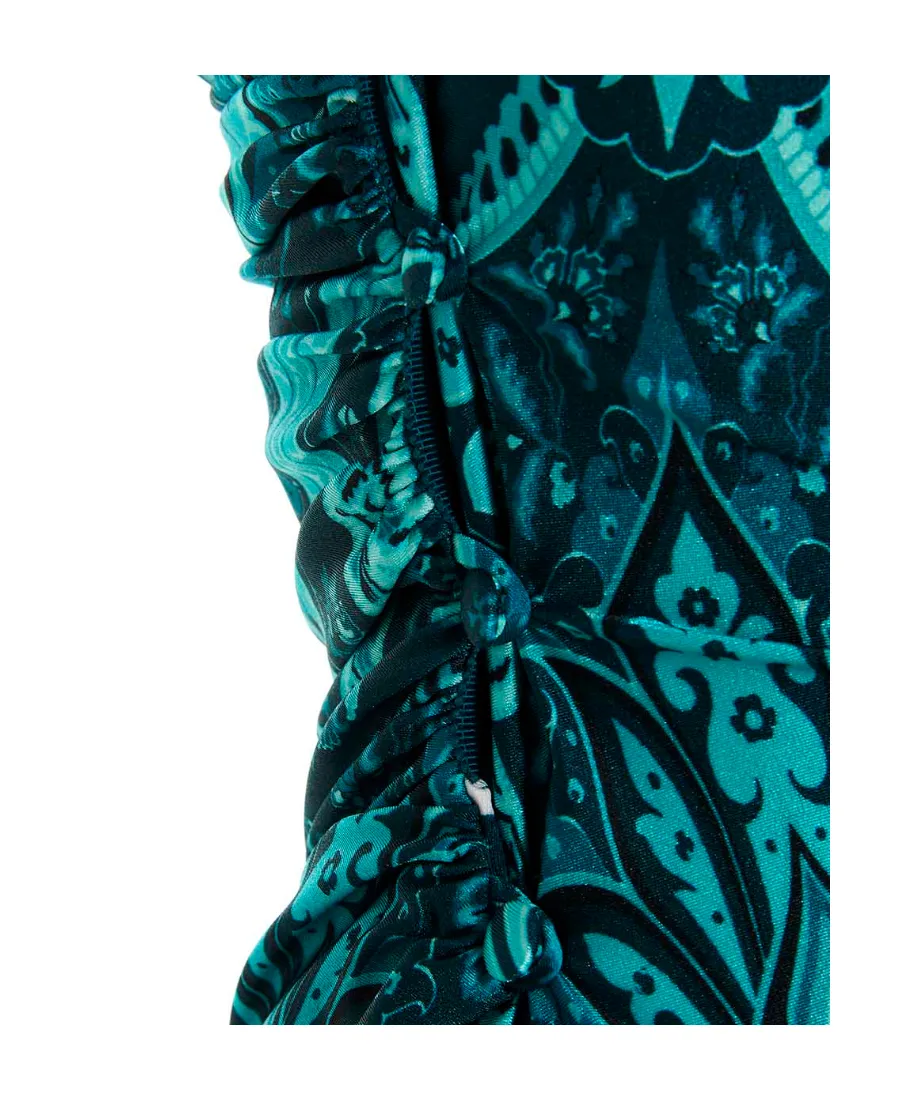 Paisley-Printed One-Shoulder Asymmetric Mini Dress