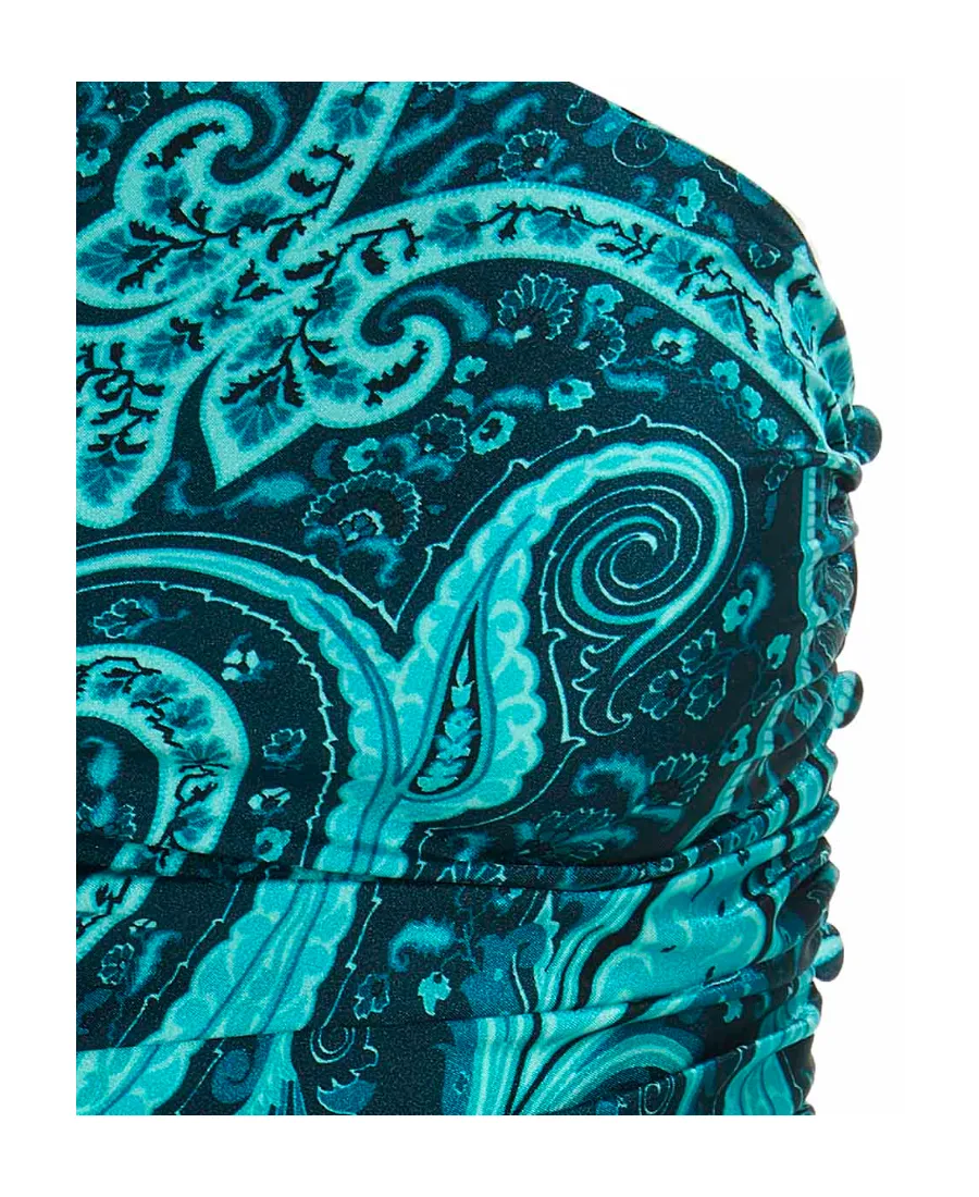 Paisley-Printed One-Shoulder Asymmetric Mini Dress