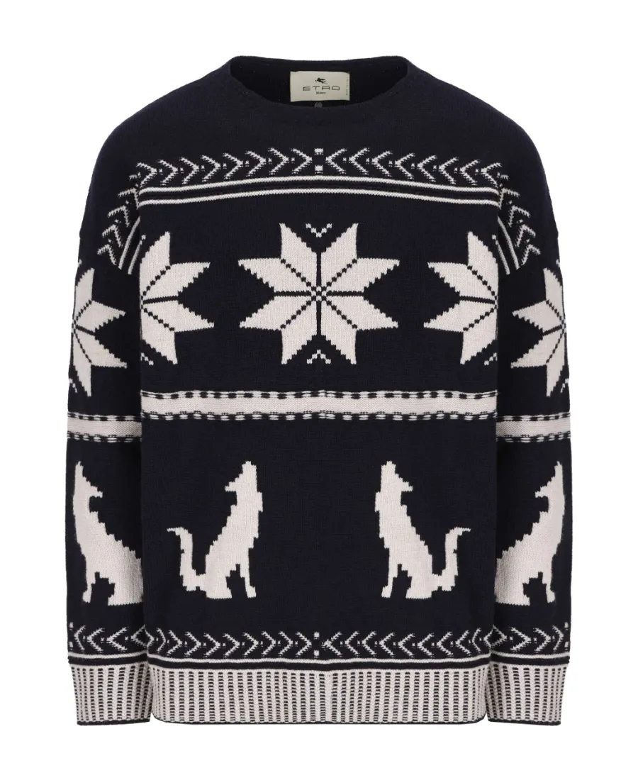 Graphic Intarsia Knitted Crewneck Jumper