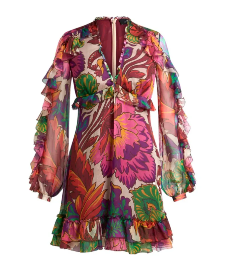 Floral-Printed V-Neck Mini Dress