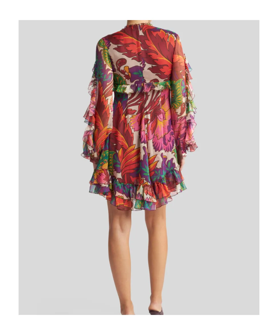 Floral-Printed V-Neck Mini Dress