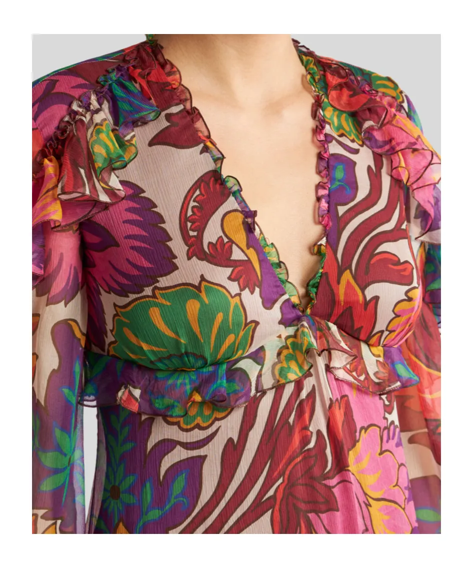 Floral-Printed V-Neck Mini Dress
