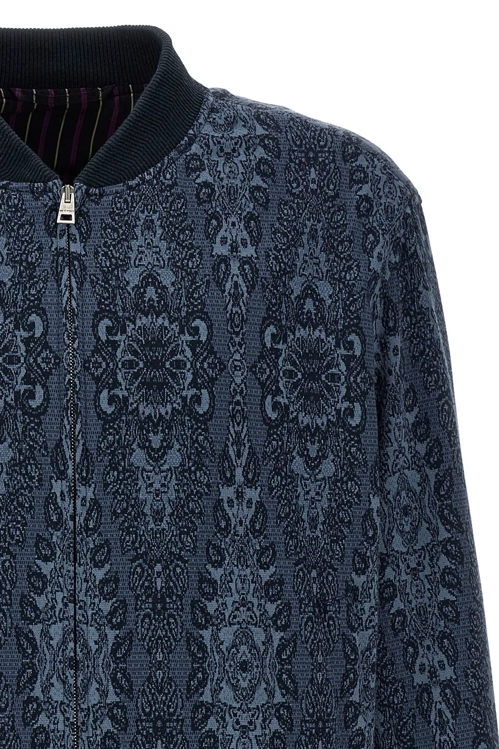 Patterned-Jacquard Zip Fastened Bomber Jacket