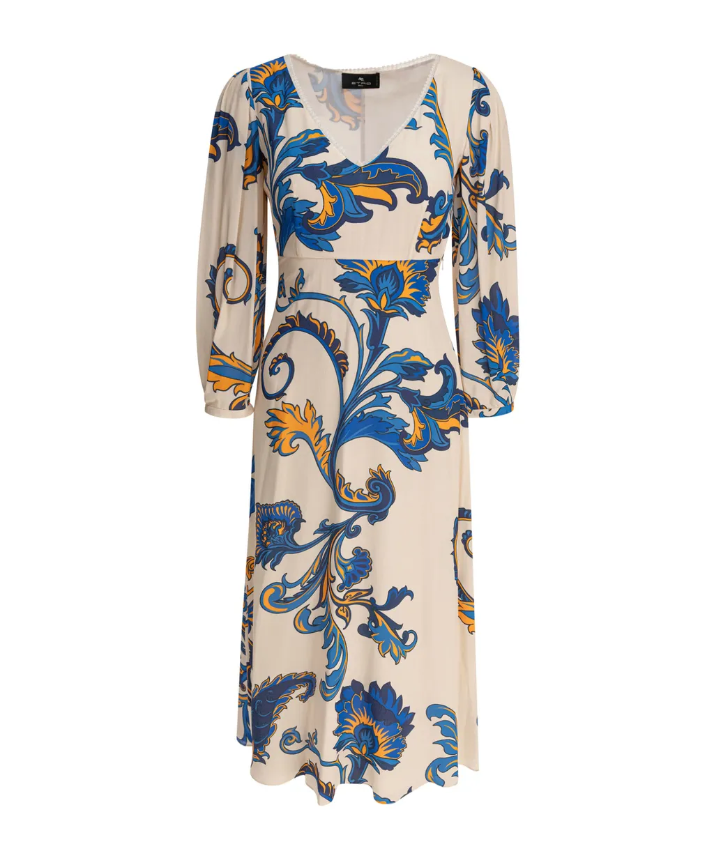 Paisley Printed V-Neck Midi Dress