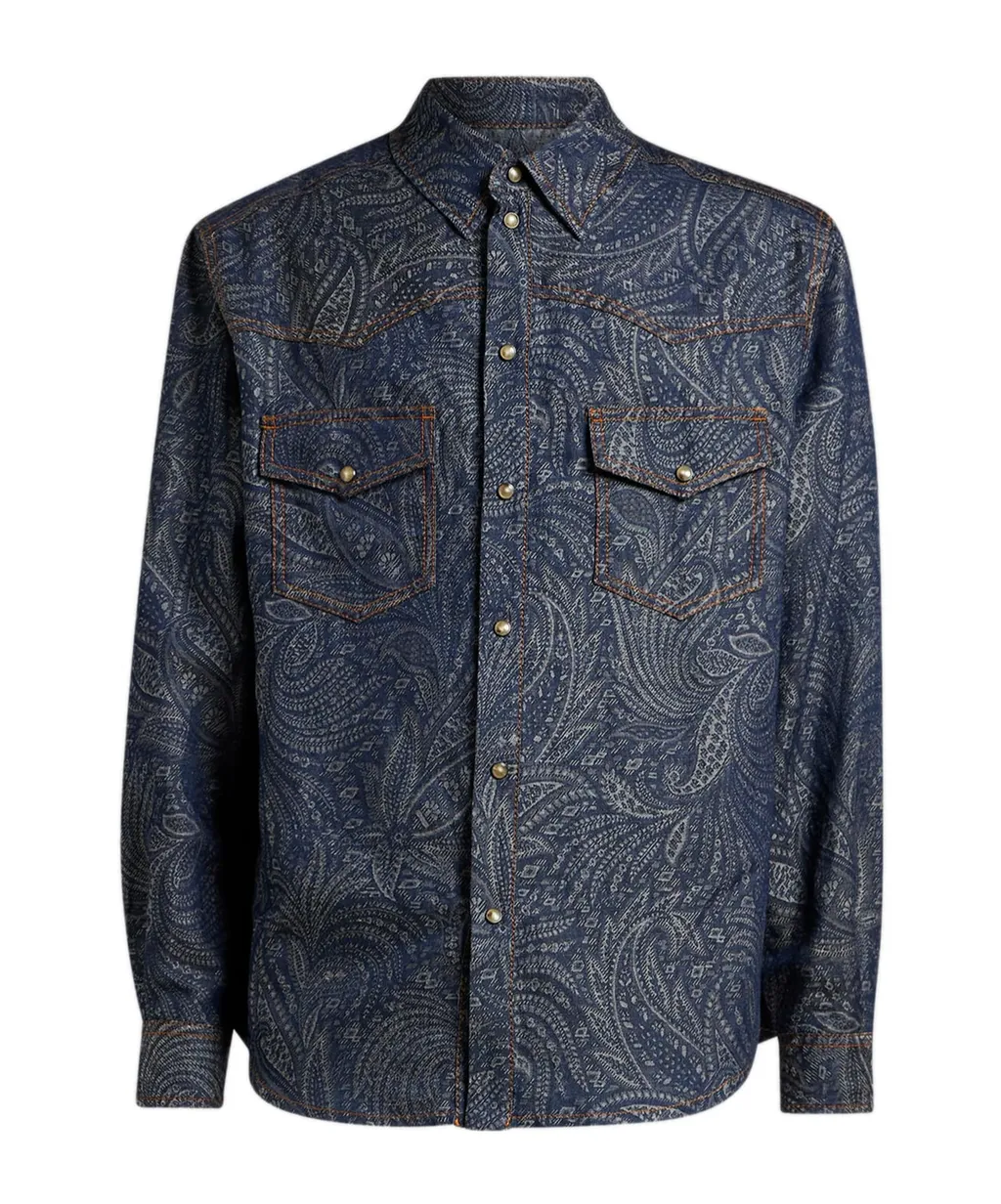 All-Over Jacquard Curved Hem Shirt