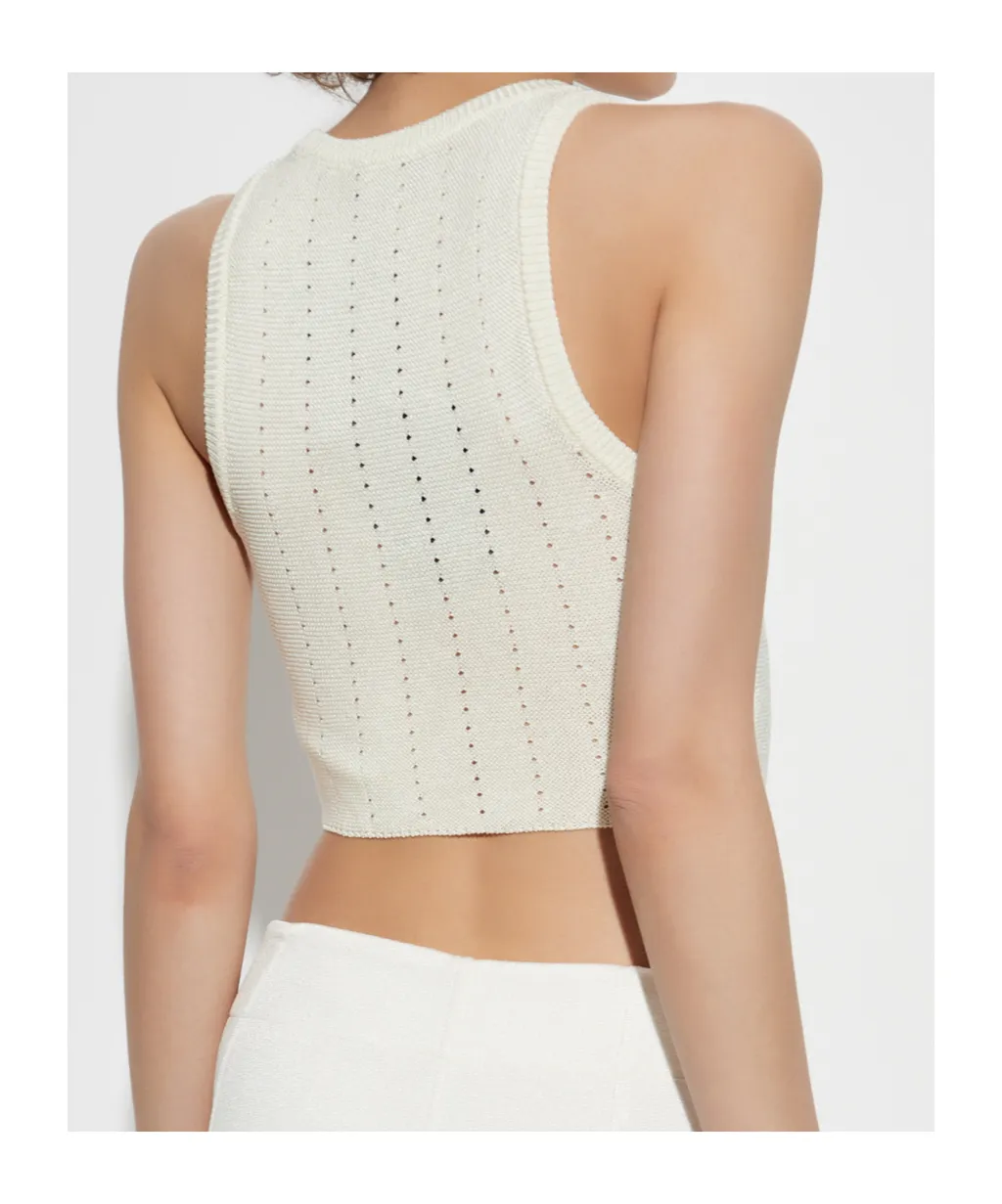 Punched Detail Knit Crop Top