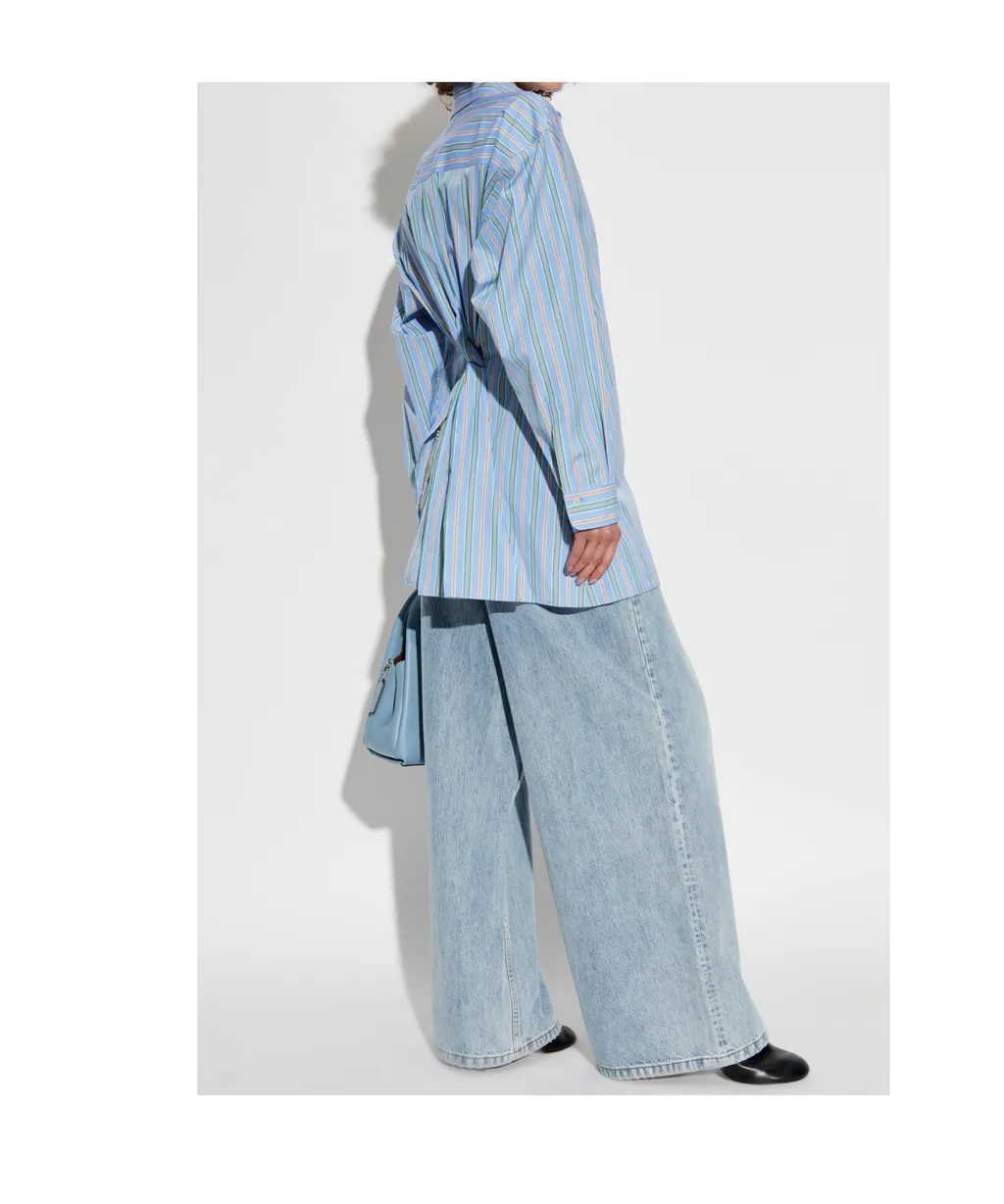 Knot Detailed Striped Poplin Shirt