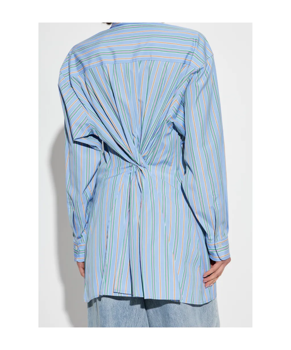 Knot Detailed Striped Poplin Shirt