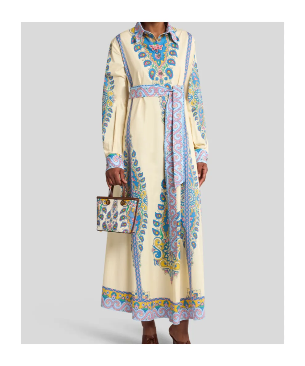 Paisley Printed A-Line Midi Shirt Dress