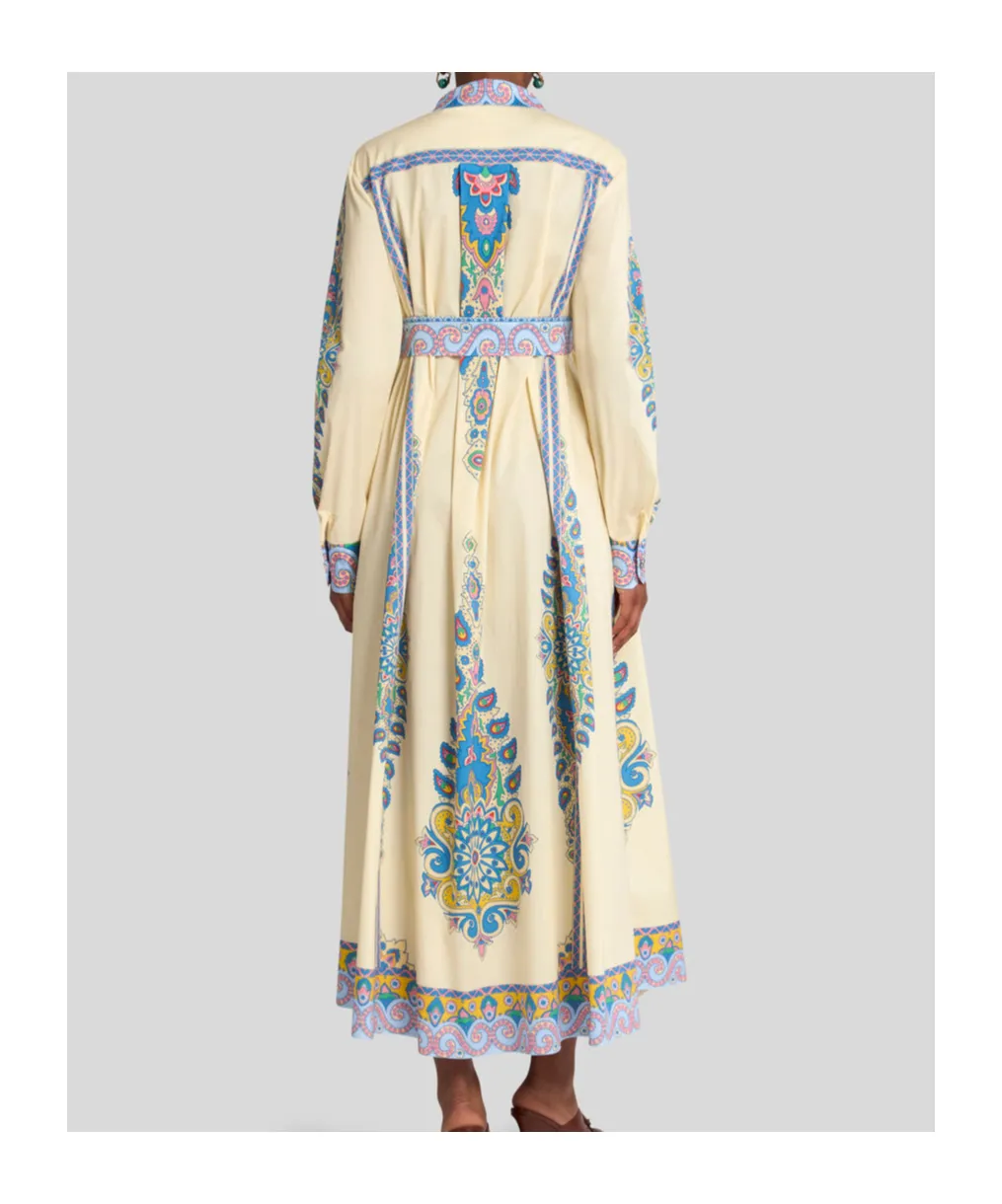 Paisley Printed A-Line Midi Shirt Dress